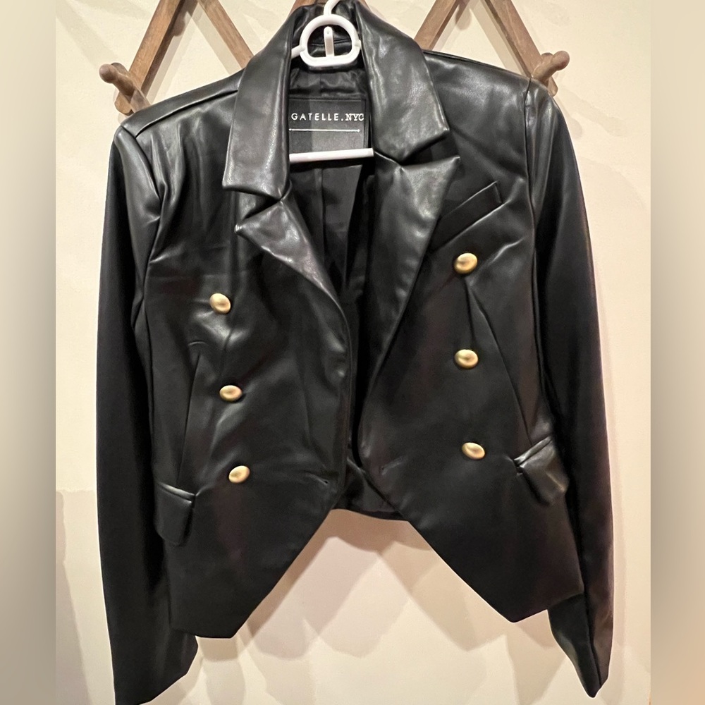 Bagatelle NYC leather jacket with gold buttons